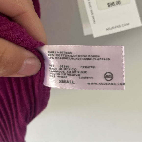 Adriano GoldSchmied Astley Top‎ Slim Ribbed Crewneck T-Shirt In Twilight Magenta - Picture 3 of 8